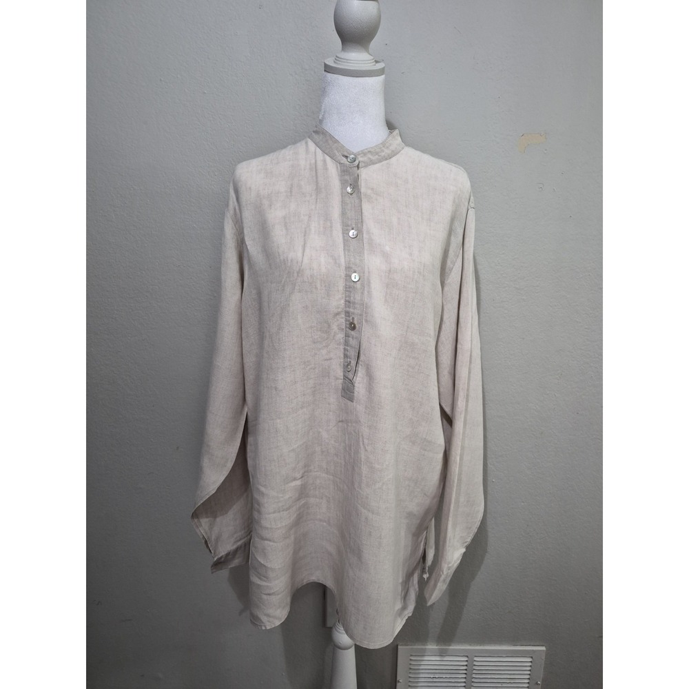VTG DKNY Women's Linen Tunic Top Sz Med Beige Minimalist Minimalist Coastal
